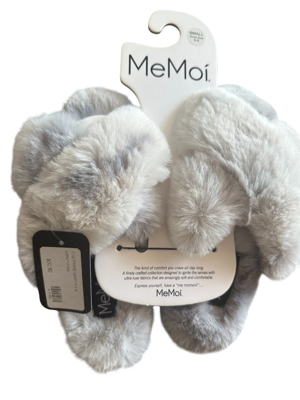 MeMoi Plush Faux Fur Slippers - Light Gray, small 5/6